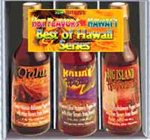 Our Oahu, Kauai and Big Island Hot Sauces in an attractive gift box